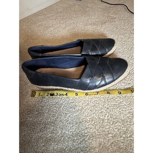 CLARKS 7.5M Danelly Shine Jute Woven Leather Flats Loafer Dark Navy - Picture 10 of 10